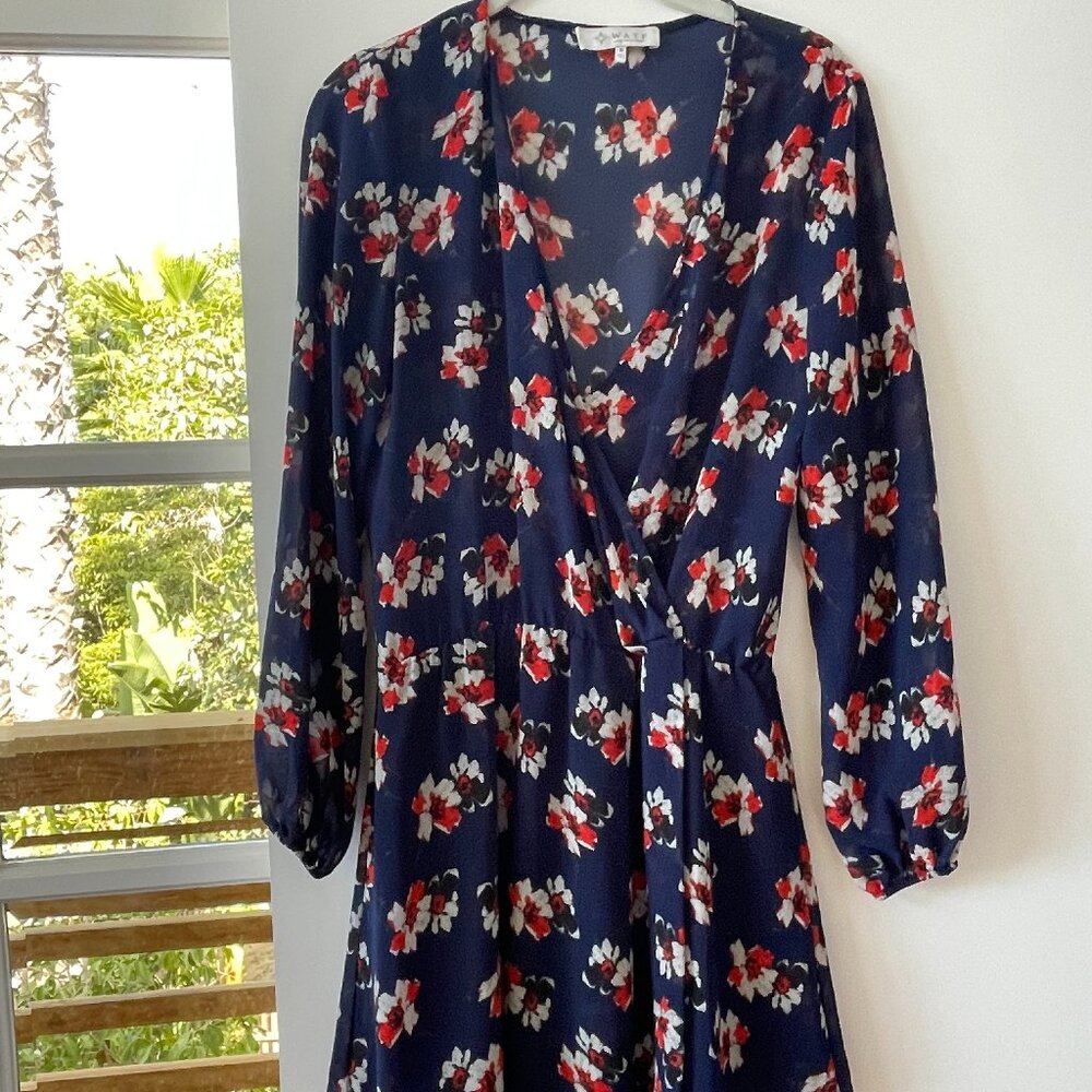 WAYF, Where Are You From? Floral Mini Wrap‎ Dress with Long Billowy Sleeves, M